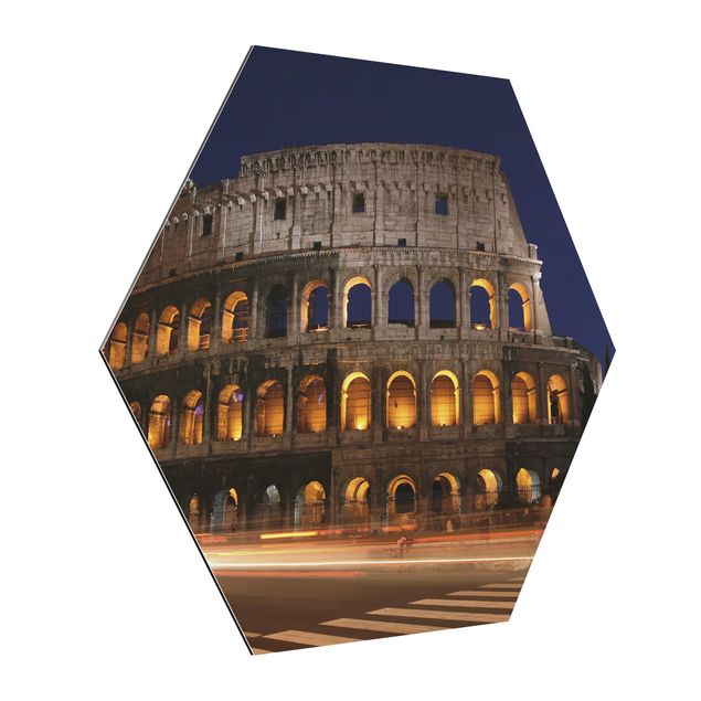 Esagono in Alluminio Dibond - Colosseo a Roma di notte