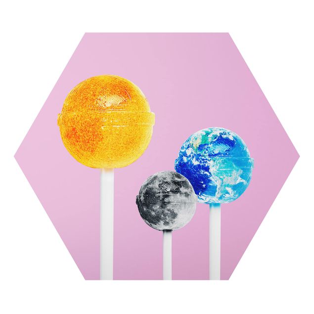 Esagono in Alluminio Dibond - Lollipops con pianeti