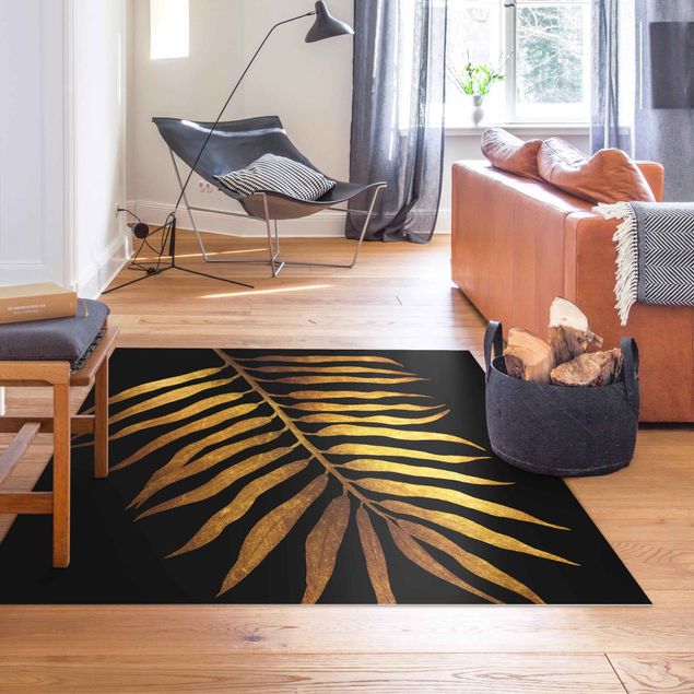 Tappeti moderni soggiorno Oro - Foglia di palma II su nero