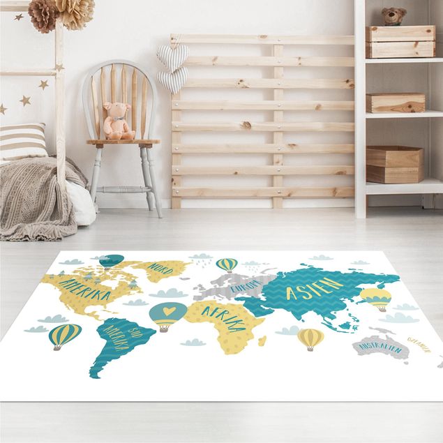 Tappeti bagno moderni Mappa del mondo con mongolfiera