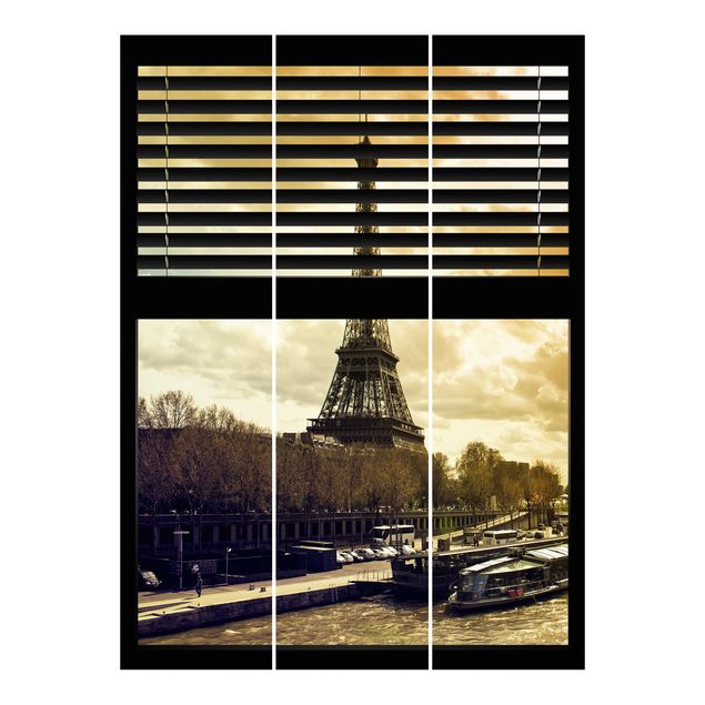 tende a pannello con binario Tende a finestra - Parigi, Torre Eiffel al tramonto