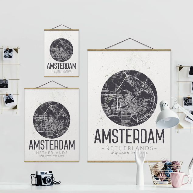 Foto su tessuto da parete con bastone - Mappa Amsterdam - Retro - Verticale 4:3
