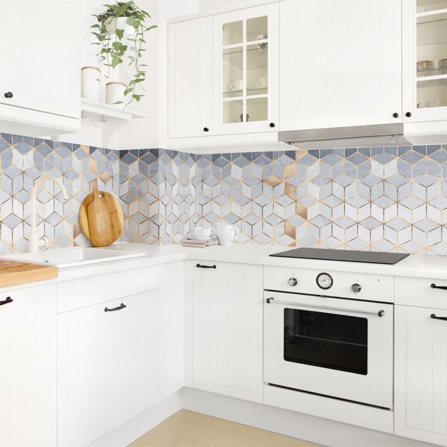 Rivestimenti cucina di plastica Geometria dorata blu e bianca II