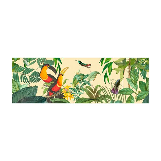 Tappeti floreali Collage vintage - Uccelli nella giungla