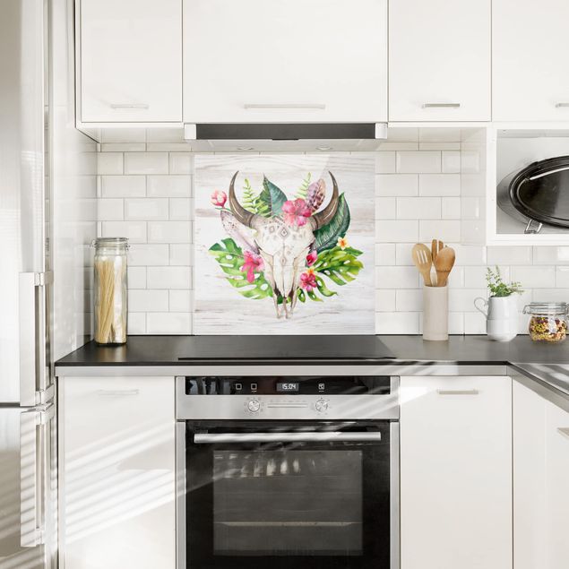 Paraschizzi cucina bianco Cranio di fiori tropicali