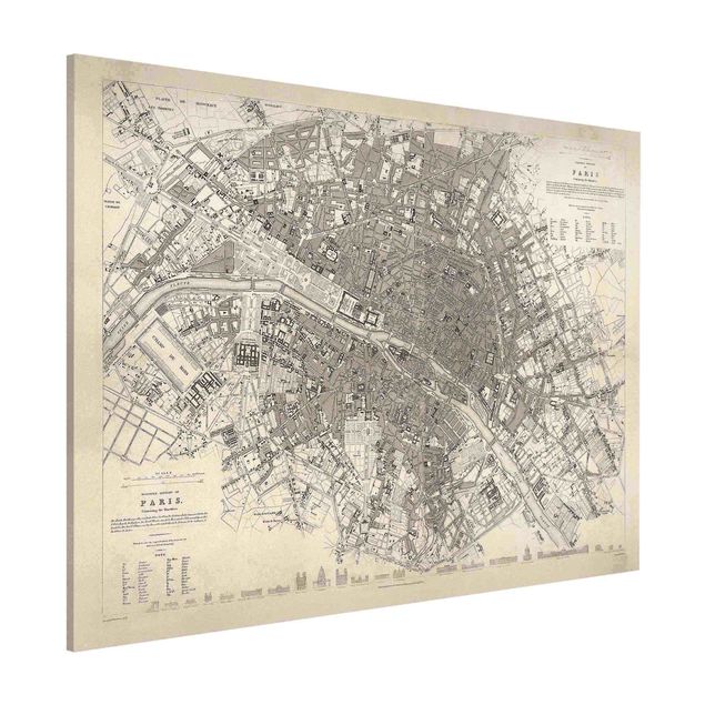 Lavagna magnetica - Vintage mappa di Parigi - Formato orizzontale 3:4