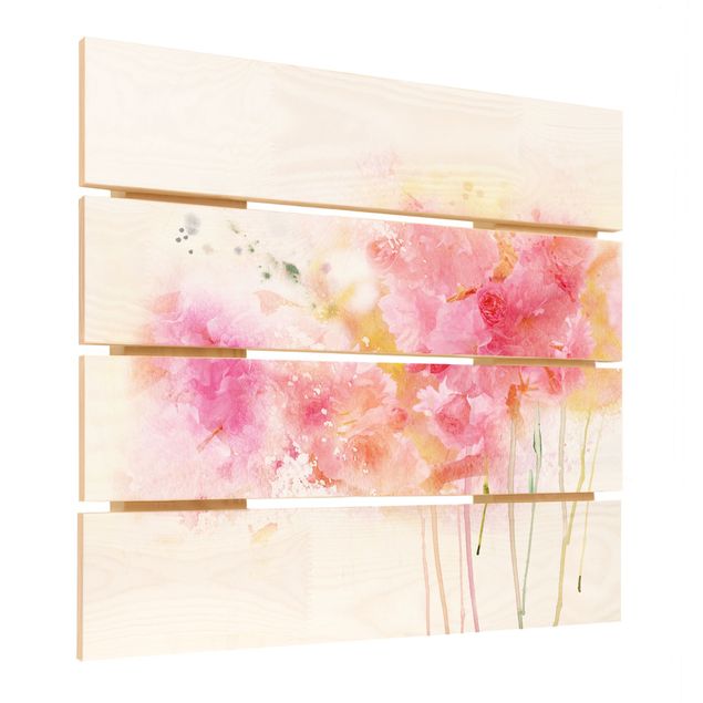 Stampa su legno - Acquerello Flowers Peonie - Quadrato 1:1