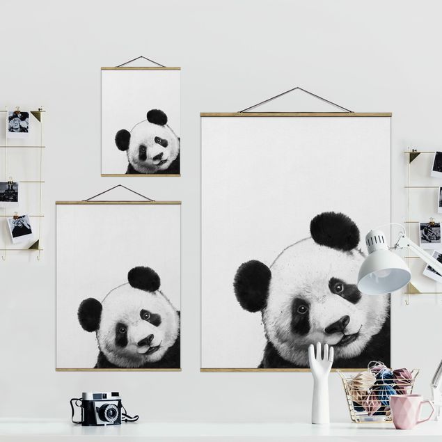 Foto su tessuto da parete con bastone - Laura Graves - Illustrazione pittura Panda Bianco e nero - Verticale 4:3