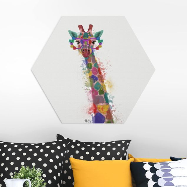 stampe animali Giraffa con schizzi arcobaleno