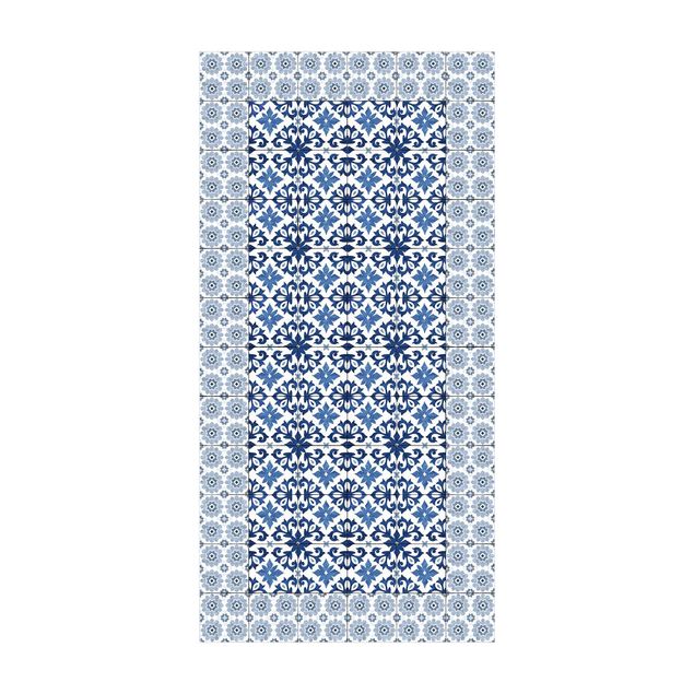 Tappeti in vinile - Piastrelle marocchine cianografia floreale con cornice di mattonelle - Verticale 1:2