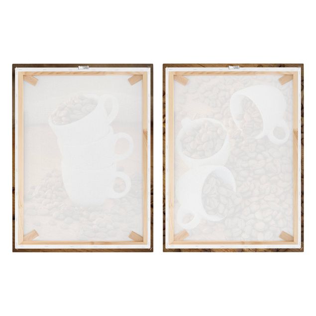 Stampa su tela 2 parti - 3 espresso cups with coffee beans - Verticale 4:3