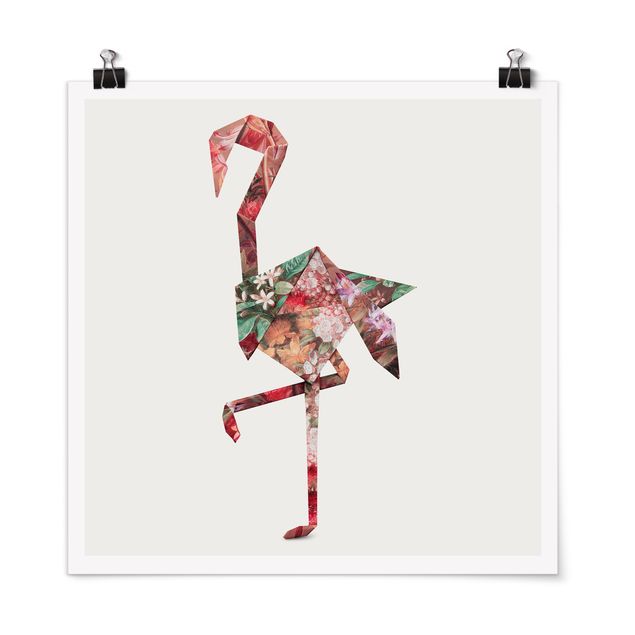 Poster - origami Flamingo - Quadrato 1:1