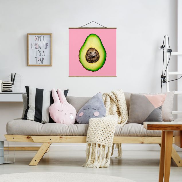 Quadro su tessuto con stecche per poster - Avocado Con Hedgehog - Quadrato 1:1