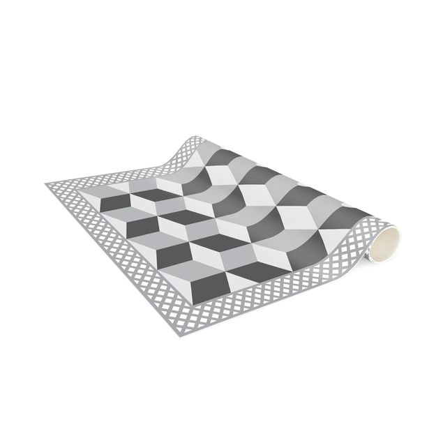 Tappeti effetto piastrelle Piastrelle geometriche Illusione di scale in grigio con bordo