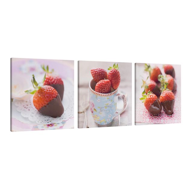 Stampa su tela 3 parti - Strawberries In Chocolate Vintage - Quadrato 1:1