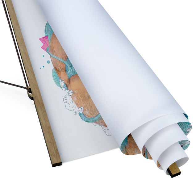 Quadro su tessuto con stecche per poster - Laura Graves - Illustrazione volpi e Onde Pittura - Quadrato 1:1