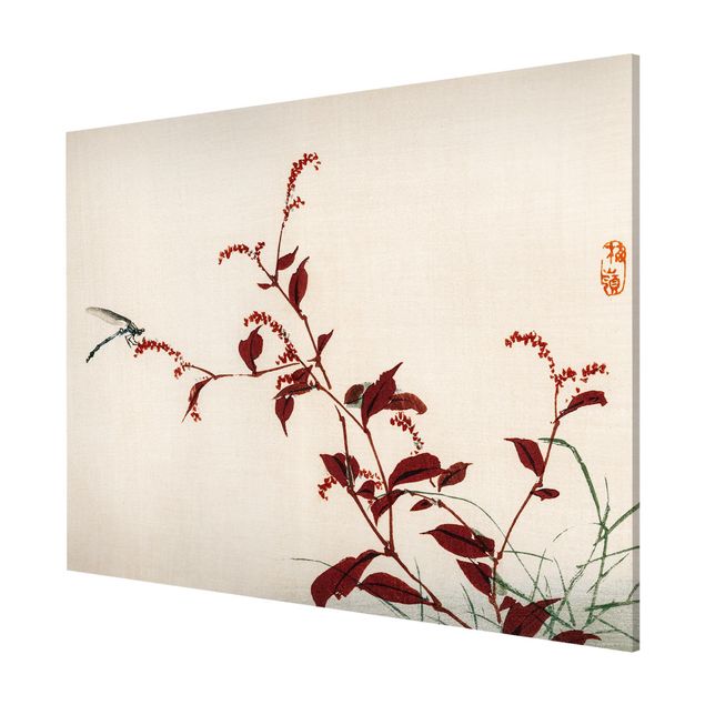 Lavagna magnetica - Asian Vintage Disegno Red Branch con libellula - Formato orizzontale 3:4