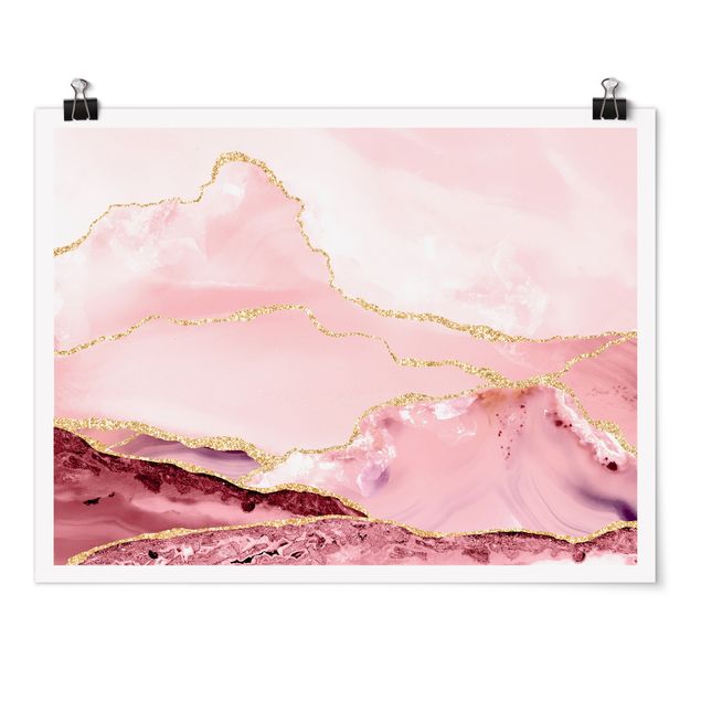 Poster - Estratto Monti rosa con Golden Lines - Orizzontale 3:4