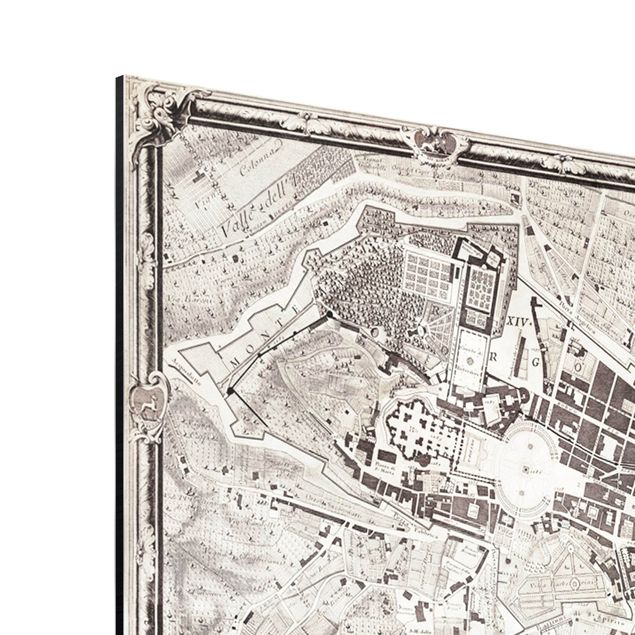 Stampa su alluminio spazzolato - Vintage Mappa Roma - Orizzontale 3:4