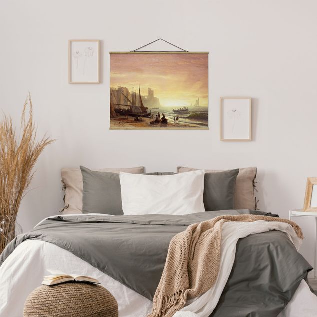 Foto su tessuto da parete con bastone - Albert Bierstadt - Fishing Fleet - Orizzontale 3:4