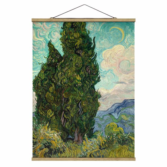Foto su tessuto da parete con bastone - Vincent Van Gogh - cipressi - Verticale 4:3