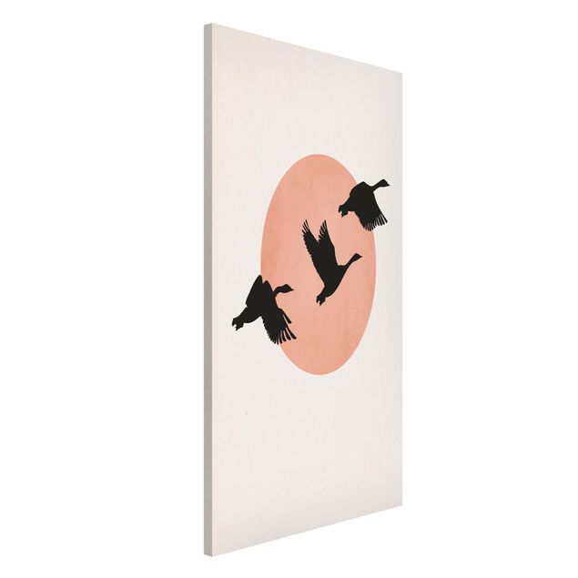 quadri con animali Uccelli di fronte al sole rosa III