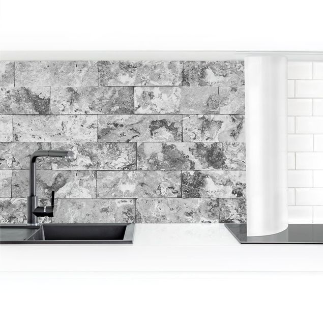 rivestimenti moderni cucina Muro di pietra in marmo naturale grigio
