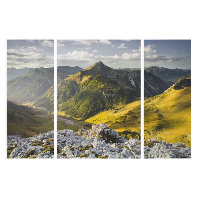 Stampa su tela 3 parti - Mountains And Valley Of The Lechtal Alps In Tirol - Trittico