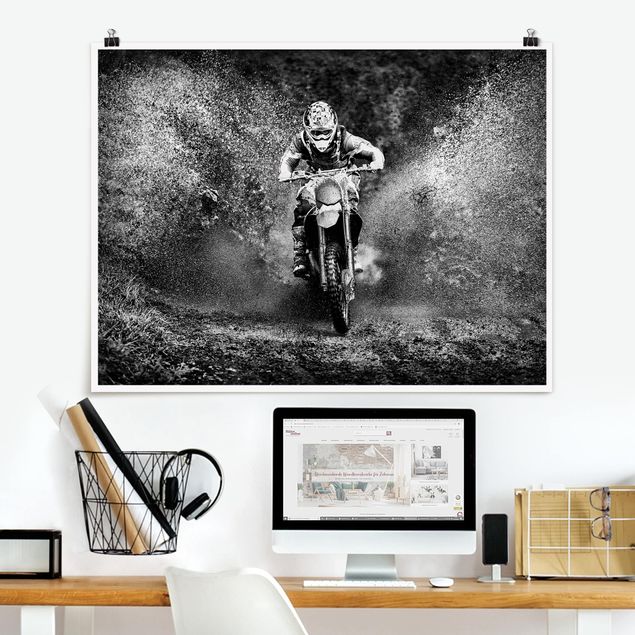 Poster bianco e nero formato orizzontale Motocross nel fango