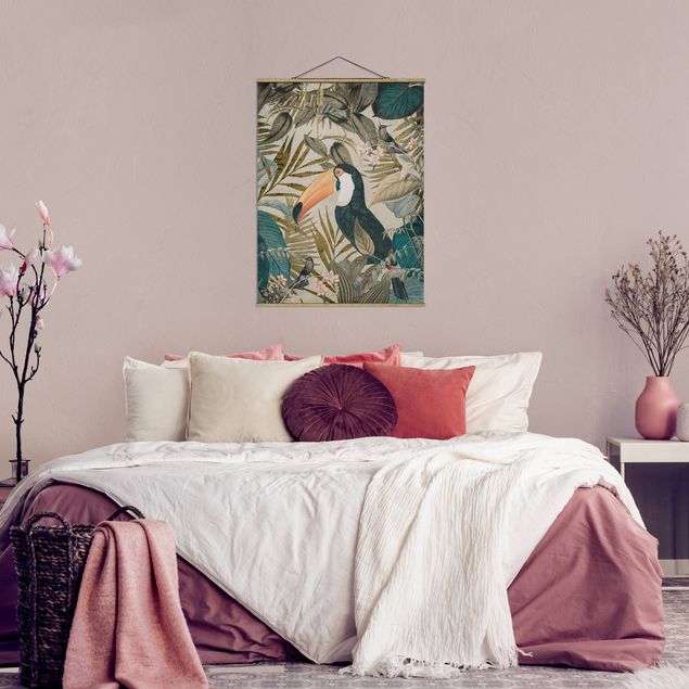 Foto su tessuto da parete con bastone - Vintage Collage - Toucan In The Jungle - Verticale 4:3