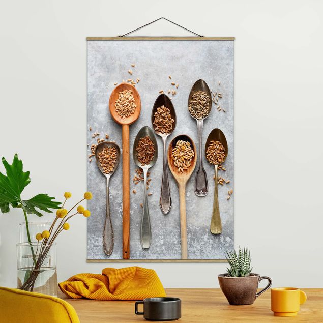 Foto su tessuto da parete con bastone - Cereal Grains Spoon - Verticale 3:2