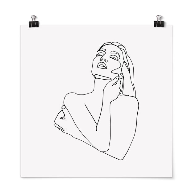 Poster - Line Art Torso della donna Bianco e nero - Quadrato 1:1