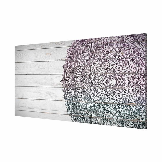 Lavagna magnetica - Mandala con fiore di loto effetto legno bianco