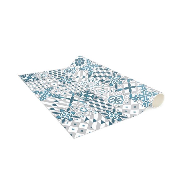 Tappeti effetto piastrelle Mix di piastrelle geometriche Blu Grigio