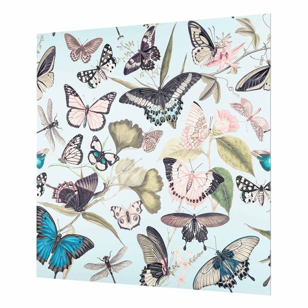 Paraschizzi in vetro - Vintage Collage - Farfalle e libellule