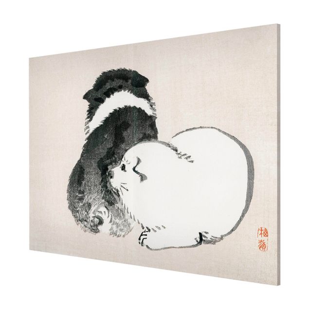 Lavagna magnetica nero Disegno vintage asiatico cagnolino bianco e nero