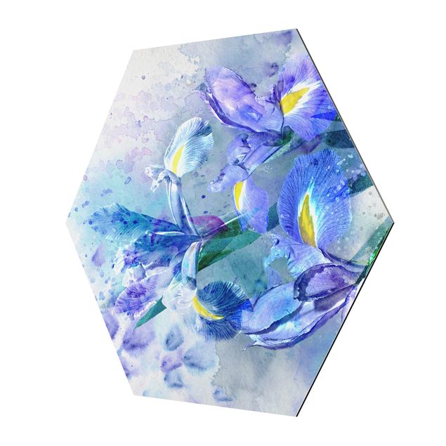 Esagono in Alluminio Dibond - Acquerello fiori dell'iride