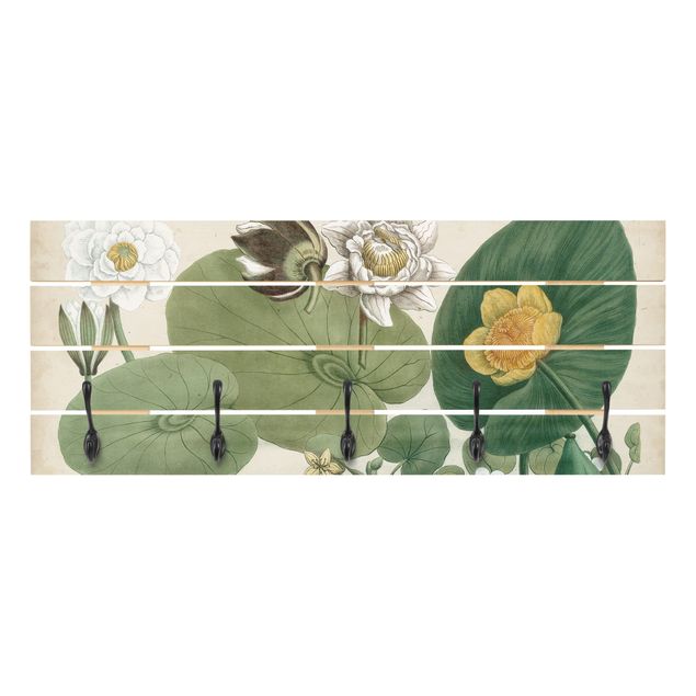Appendiabiti in legno - Illustrazione Vintage Whitewater Lily - Ganci cromati - Orizzontale