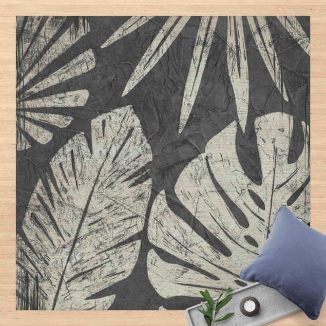 Tappeto per balcone Sfondo grigio scuro con foglie di palma