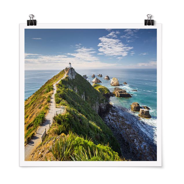 Poster - Nugget Point Lighthouse e Sea Zelanda - Quadrato 1:1