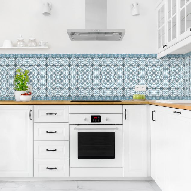 Rivestimenti cucina adesivi Mix di piastrelle geometriche Croce Blu Grigio