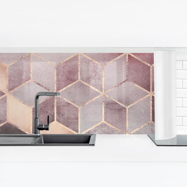 rivestimento cucina moderna Geometria dorata rosa-grigio