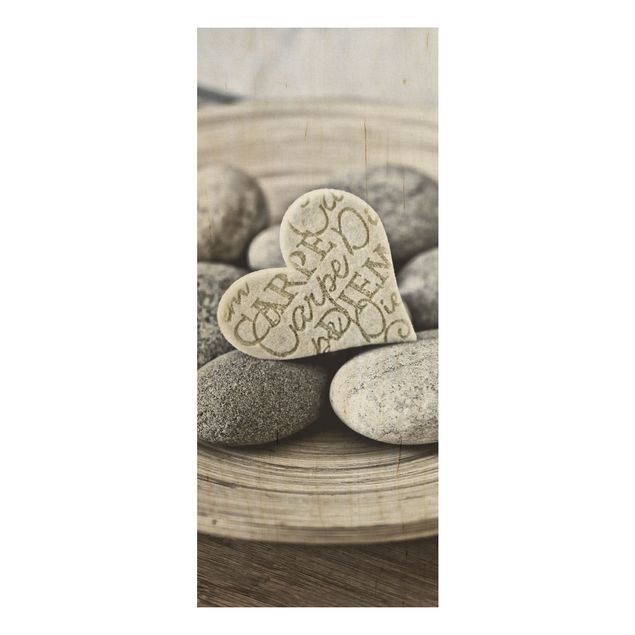Stampa su legno - Carpe Diem di cuore con pietre - Pannello