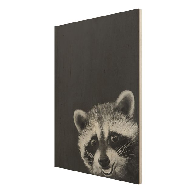 Stampa su legno - Illustrazione Raccoon Monochrome Pittura - Verticale 4:3