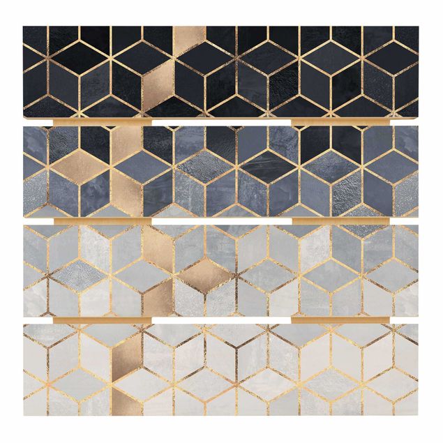 Stampa su legno - Elisabeth Fredriksson - Bianco d'oro Geometria Blu - Quadrato 1:1