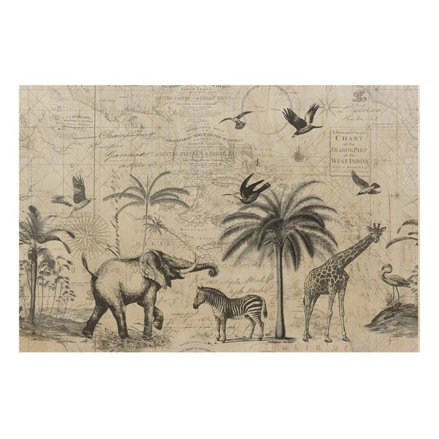 Stampa su legno - Vintage Collage - Exotic Mappa - Orizzontale 2:3