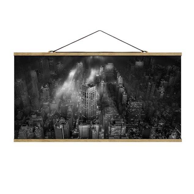 Quadro su tessuto con stecche per poster - Luce del sole su New York - Orizzontale 1:2