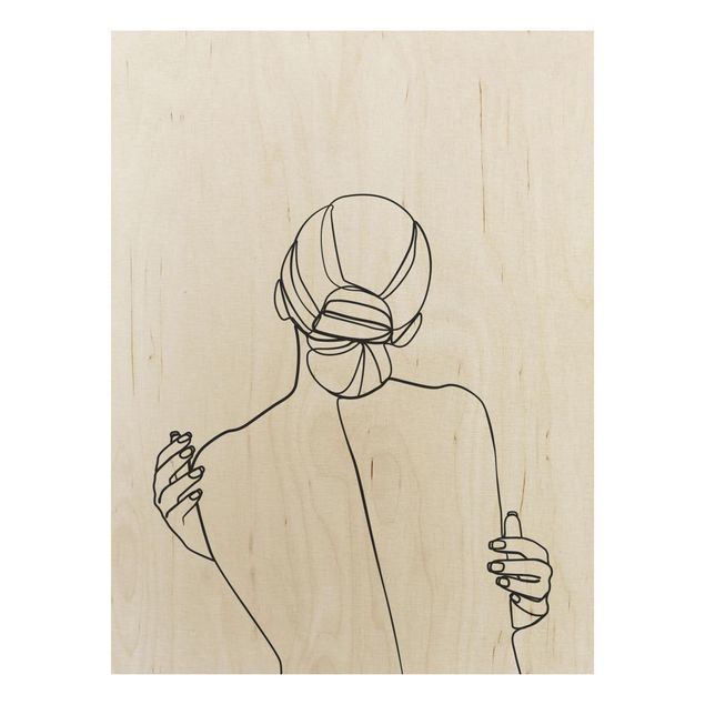 Stampa su legno - Line Art Woman Back Bianco e nero - Verticale 4:3