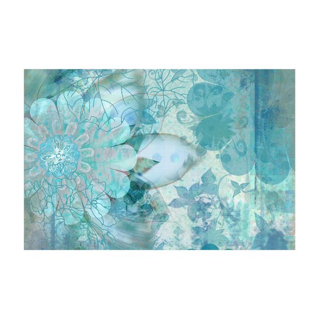 Tappeto blu soggiorno Fiori d'inverno