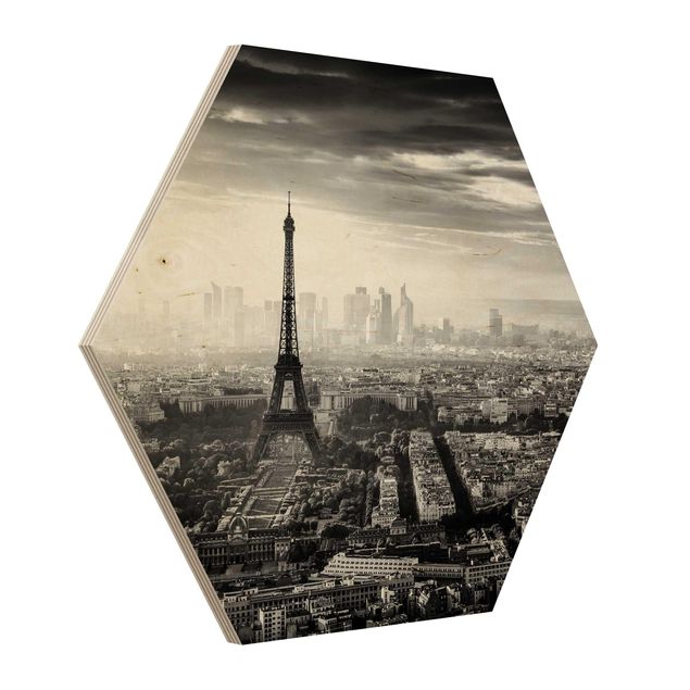 Esagono in legno - La Torre Eiffel From Above Bianco e nero
